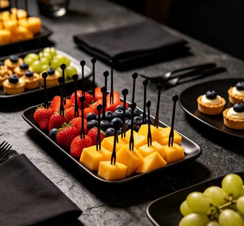 Food Grade Disposable Black Plastic Cocktail Pick for Fruits, Cocktails & Appetizers